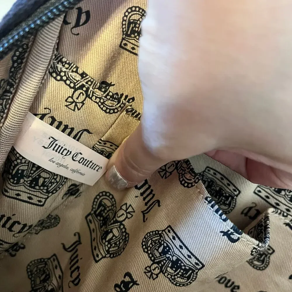 Juicy Couture Black velvet beige detail strap computer laptop messenger bag